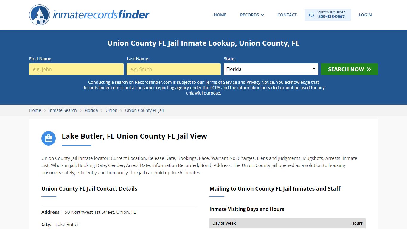Union County FL Jail Inmate Lookup, Union County, FL - Recordsfinder.com