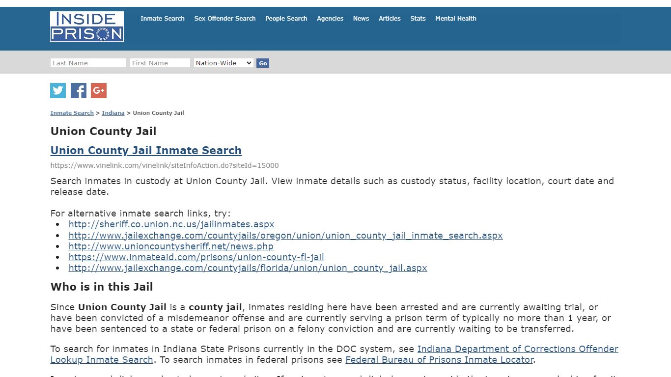 Union County Jail - Indiana - Inmate Search - Inside Prison