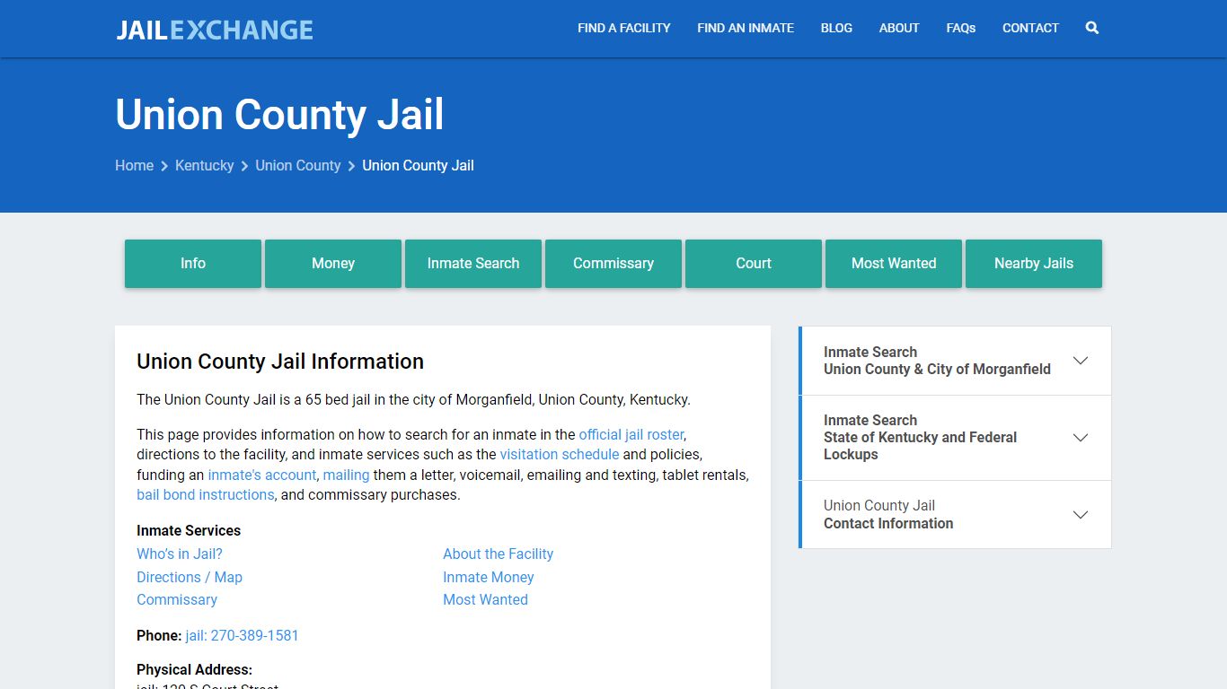 Union County Jail, KY Inmate Search, Information
