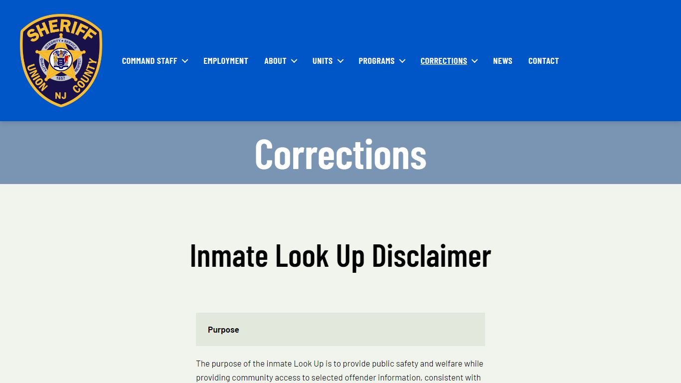 Inmate Look Up Disclaimer – Union County Sheriff's Office