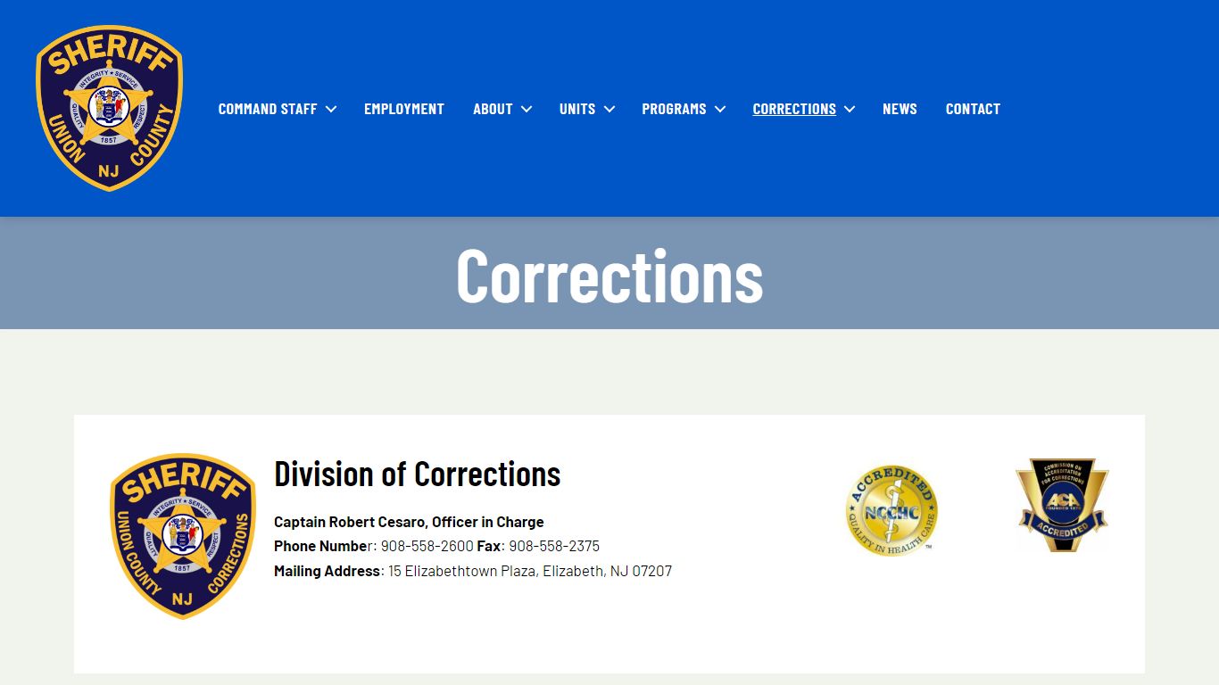 Division of Corrections – Union County Sheriff's Office