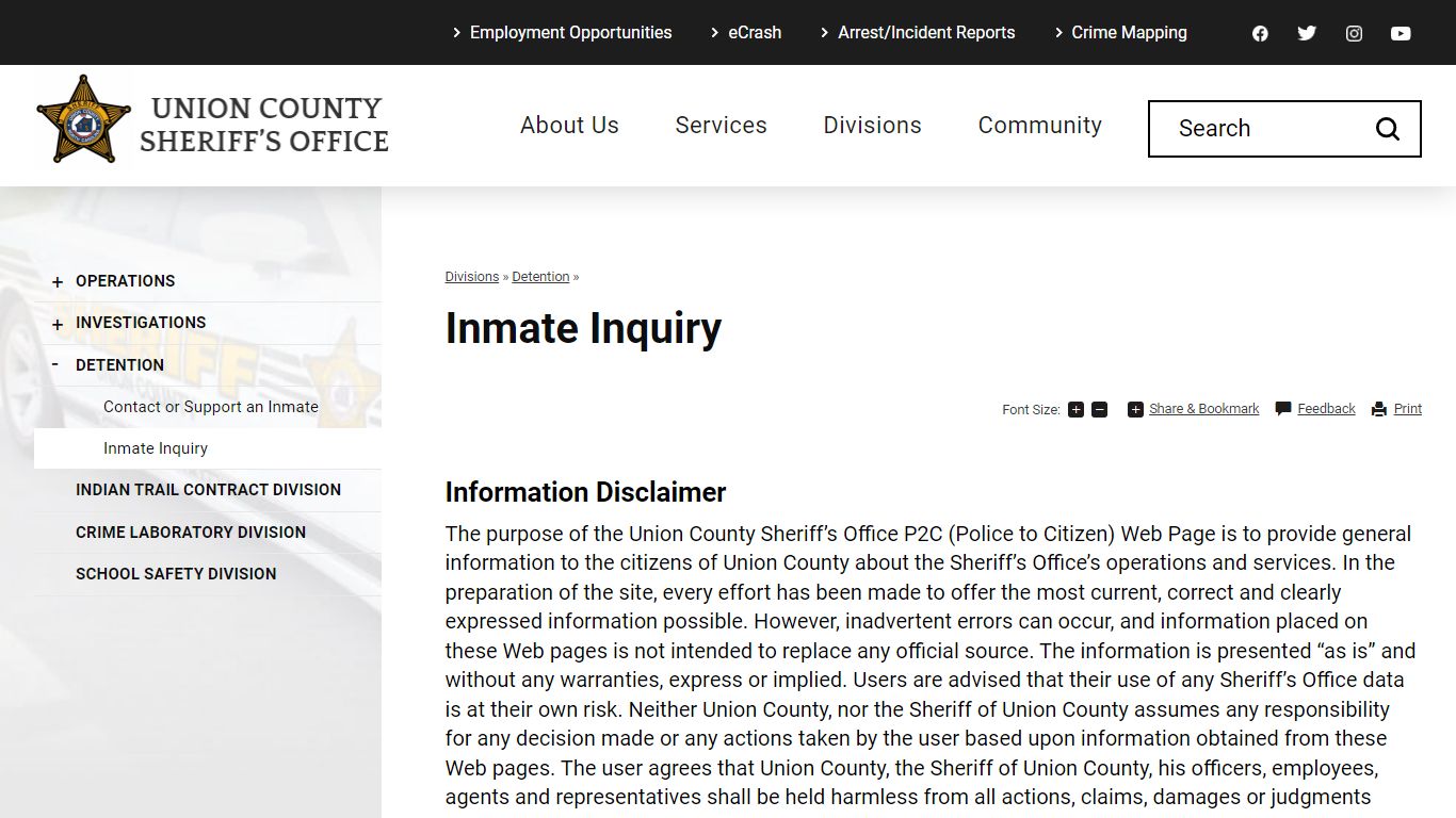 Inmate Inquiry | Union County, NC - Sheriff
