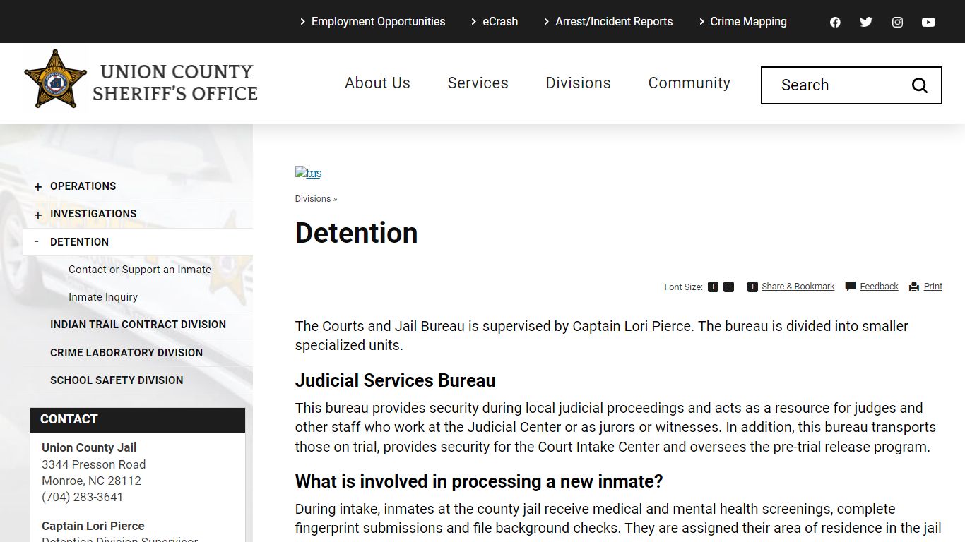 Detention | Union County, NC - Sheriff