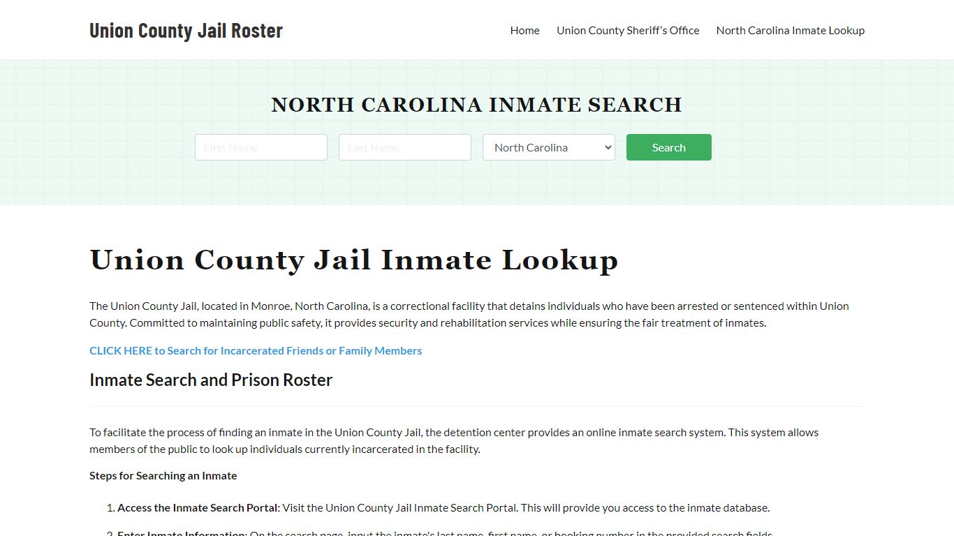 Union County Jail Roster Lookup, NC, Inmate Search