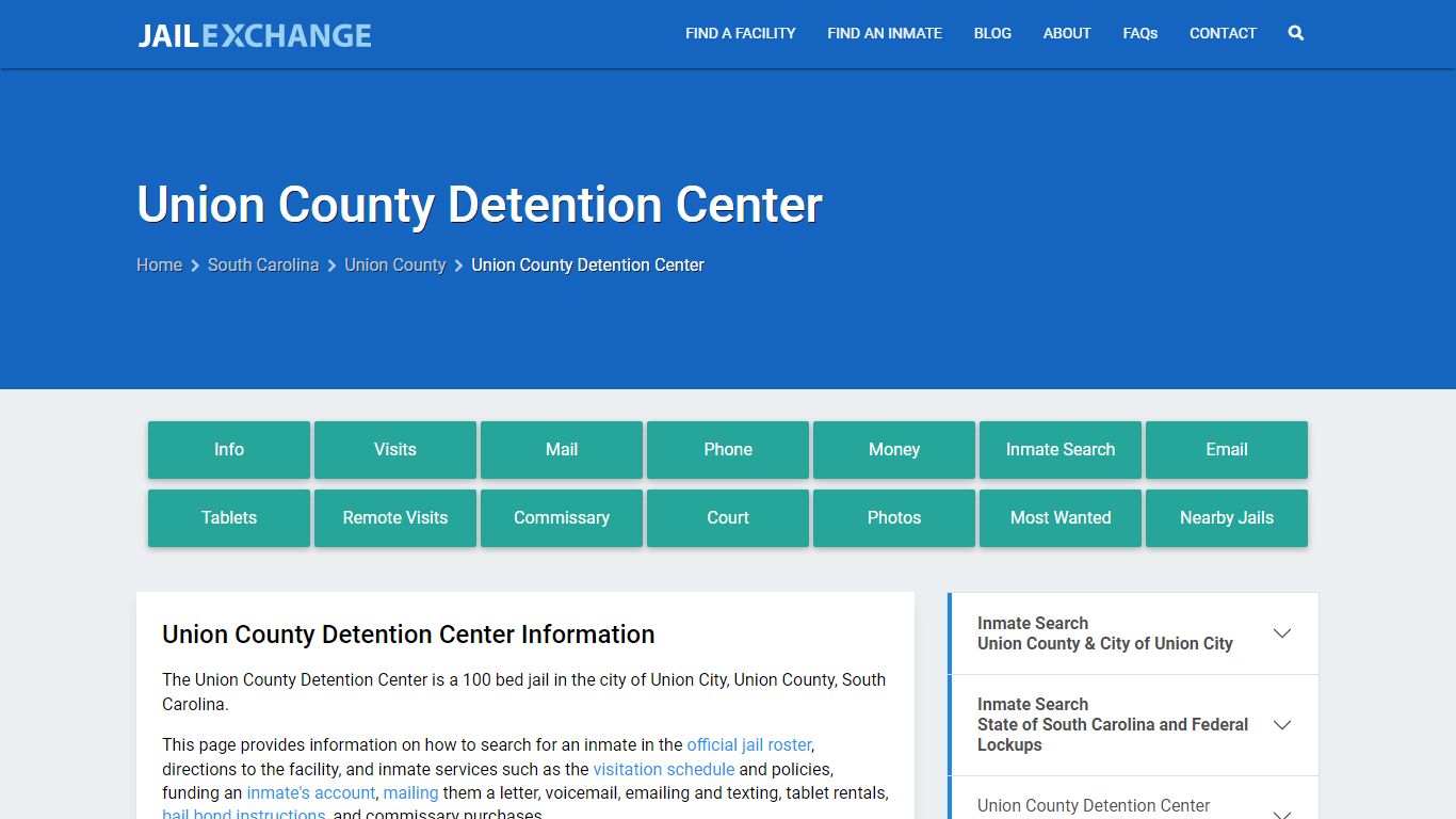 Union County Detention Center, SC Inmate Search, Information