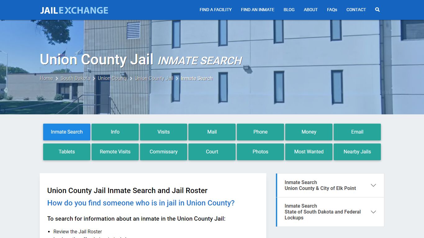 Inmate Search: Roster & Mugshots - Union County Jail, SD