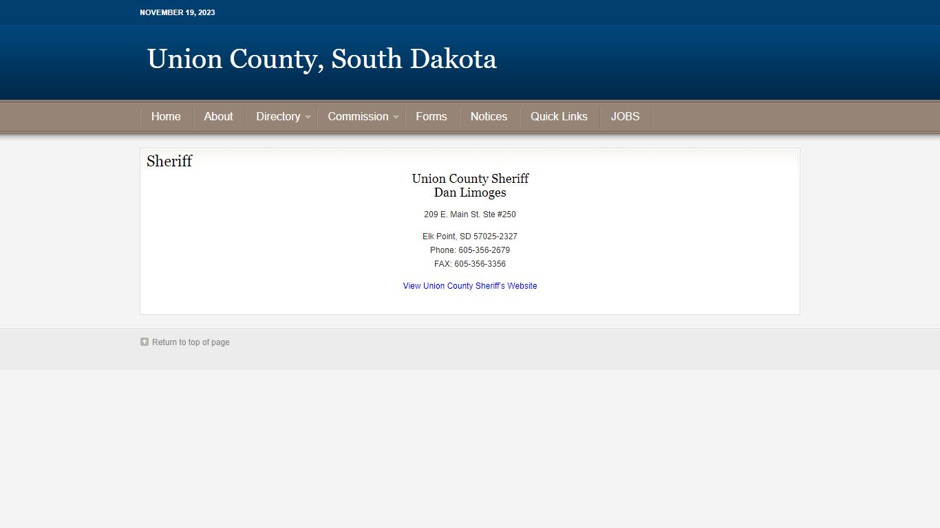 Union County, South Dakota | Sheriff