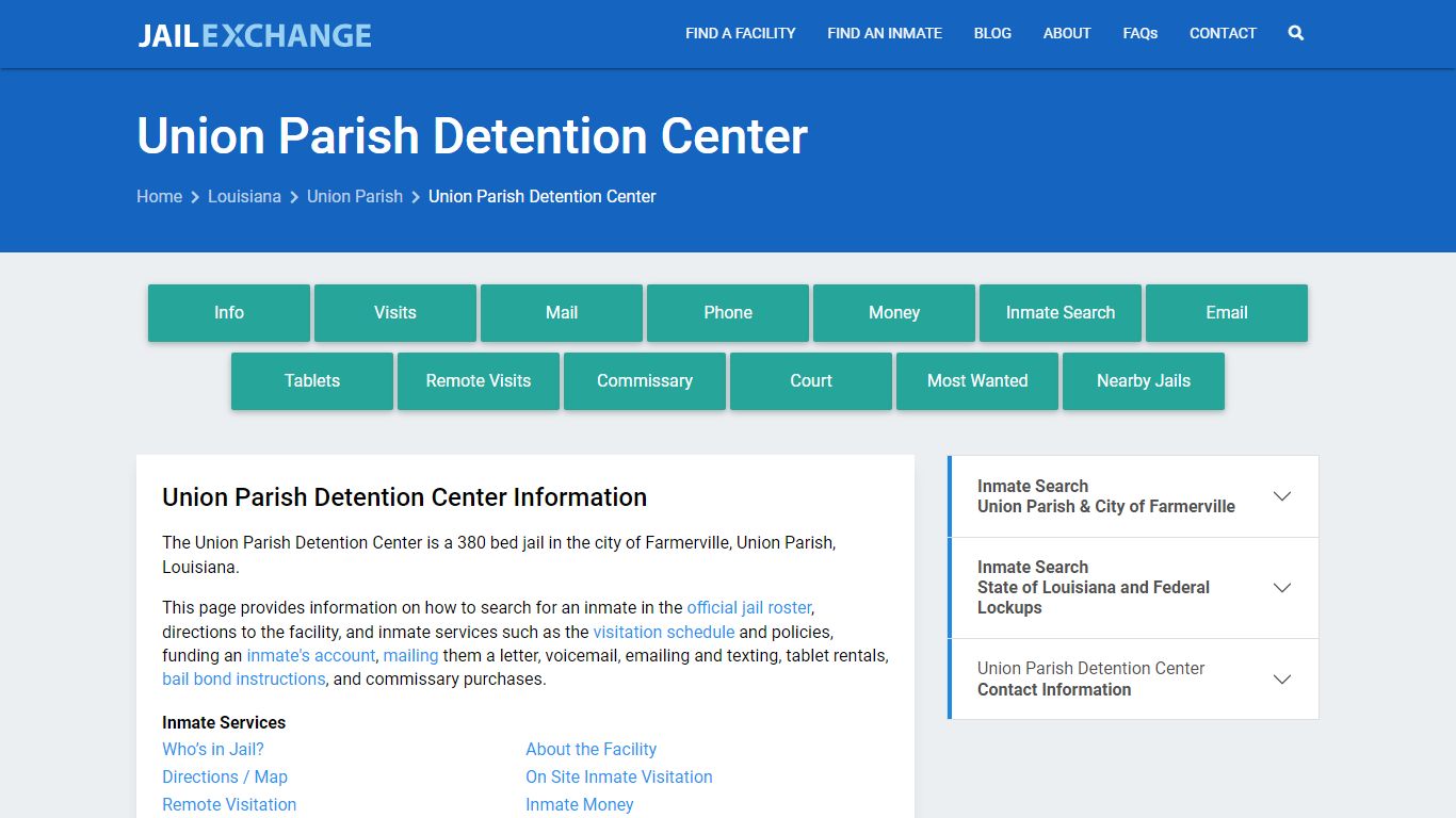 Union Parish Detention Center, LA Inmate Search, Information