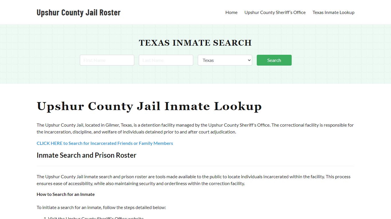 Upshur County Jail Roster Lookup, TX, Inmate Search