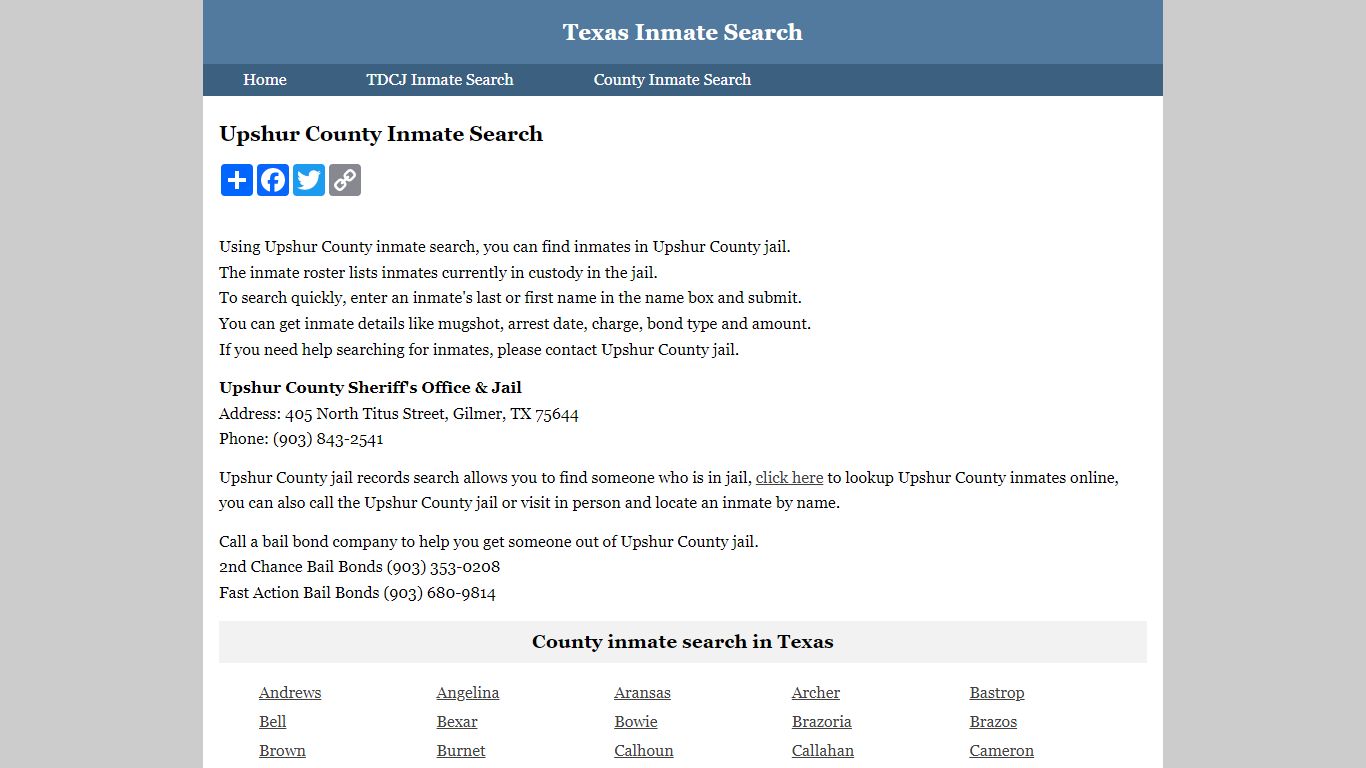 Upshur County Inmate Search