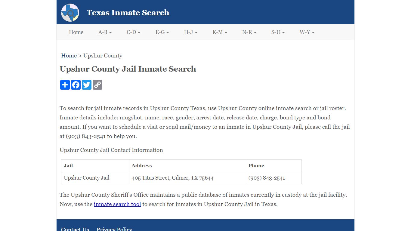 Upshur County Jail Inmate Search