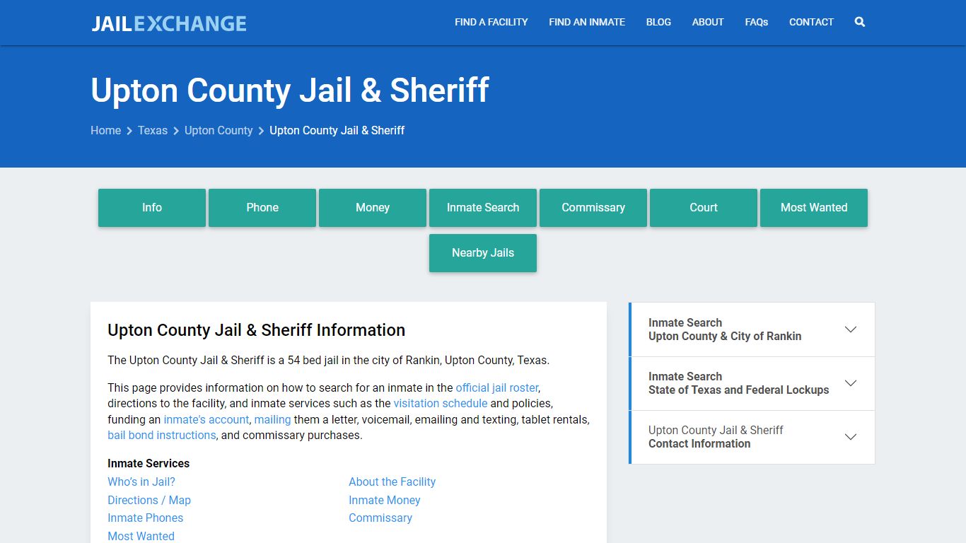 Upton County Jail & Sheriff, TX Inmate Search, Information