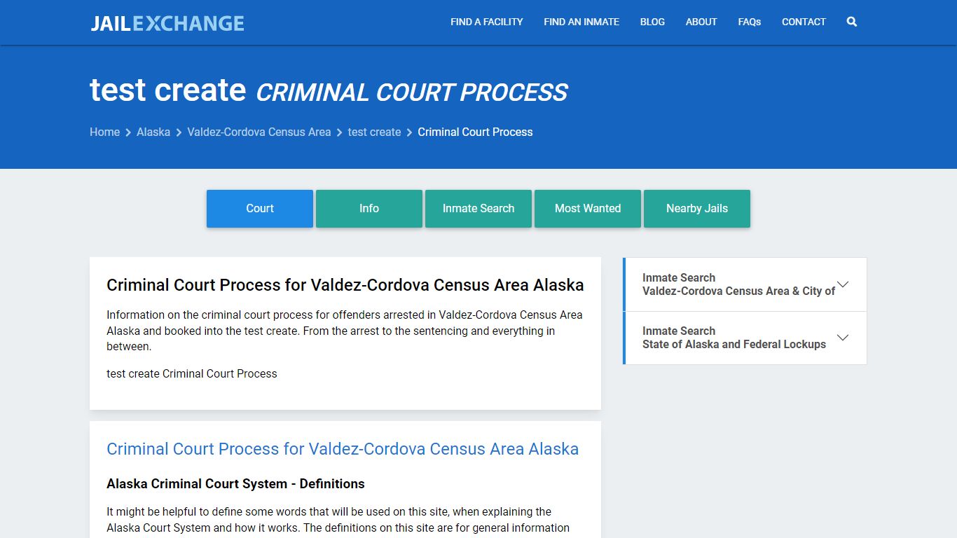 Criminal Court Process for test create, , Valdez-Cordova Census Area in ...