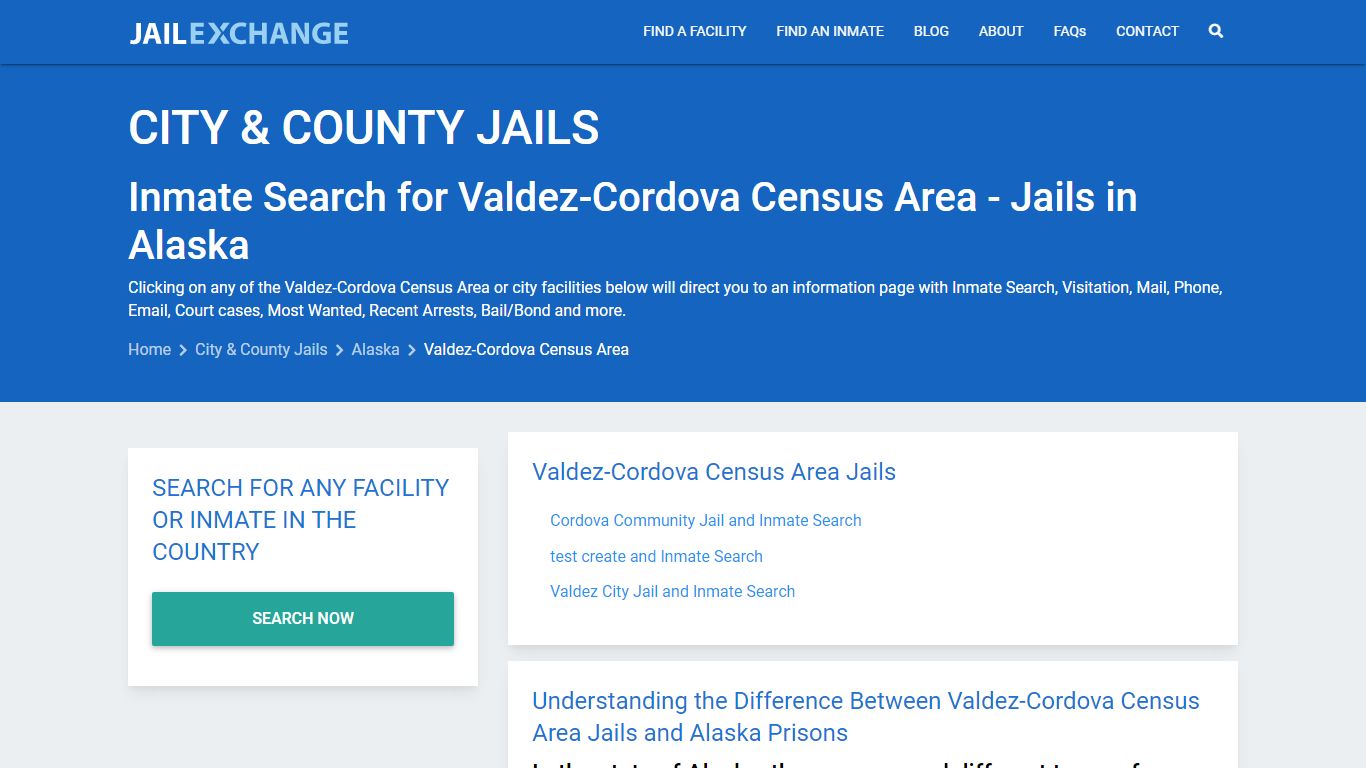 Inmate Search for Valdez-Cordova Census Area | Jails in Alaska