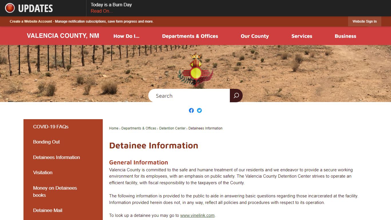 Detainee Information | Valencia County, NM