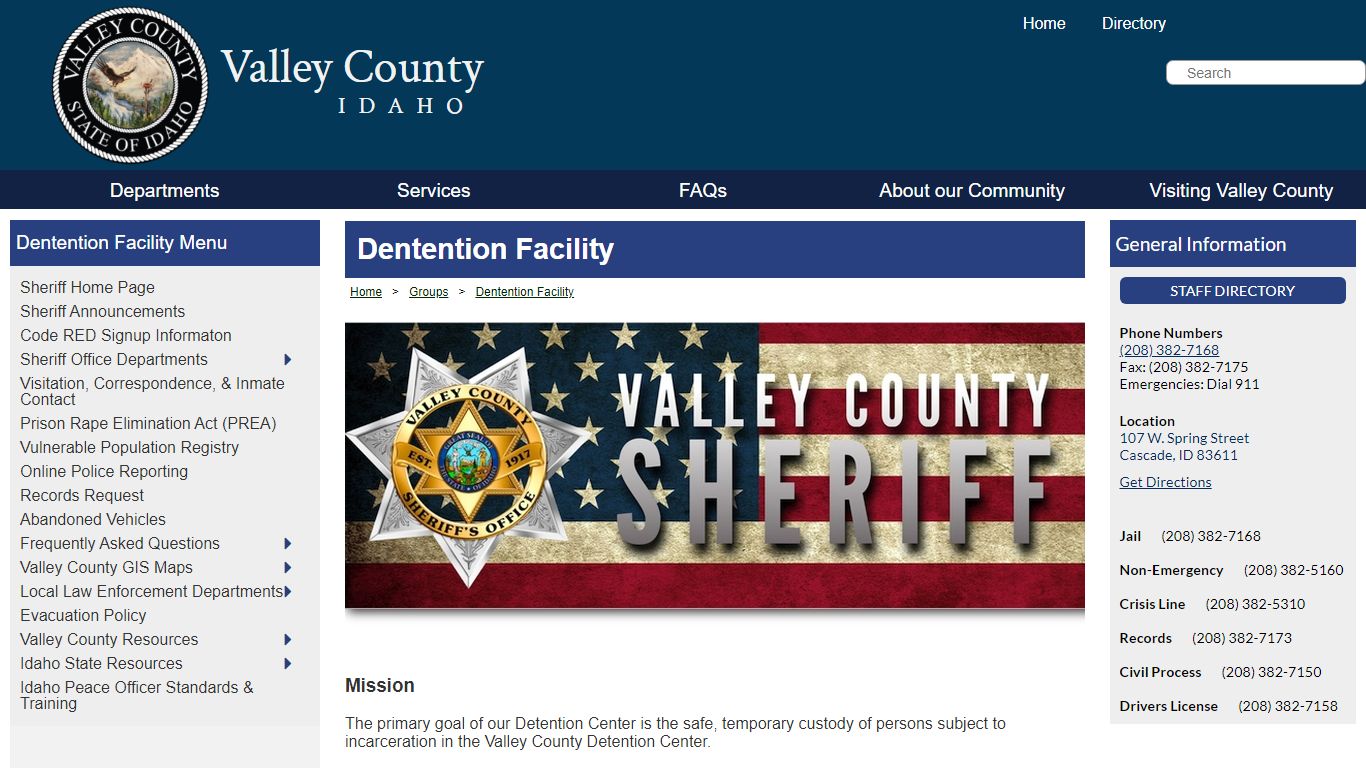 Official Website of Valley County, Idaho - Dentention Facility