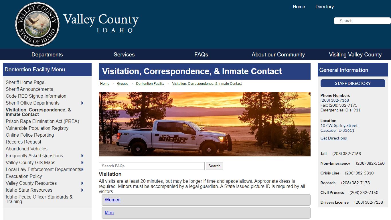 Visitation, Correspondence, & Inmate Contact - Valley County, Idaho