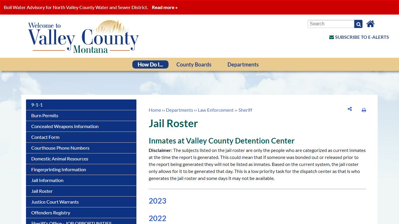 Jail Roster | Valley County, MT