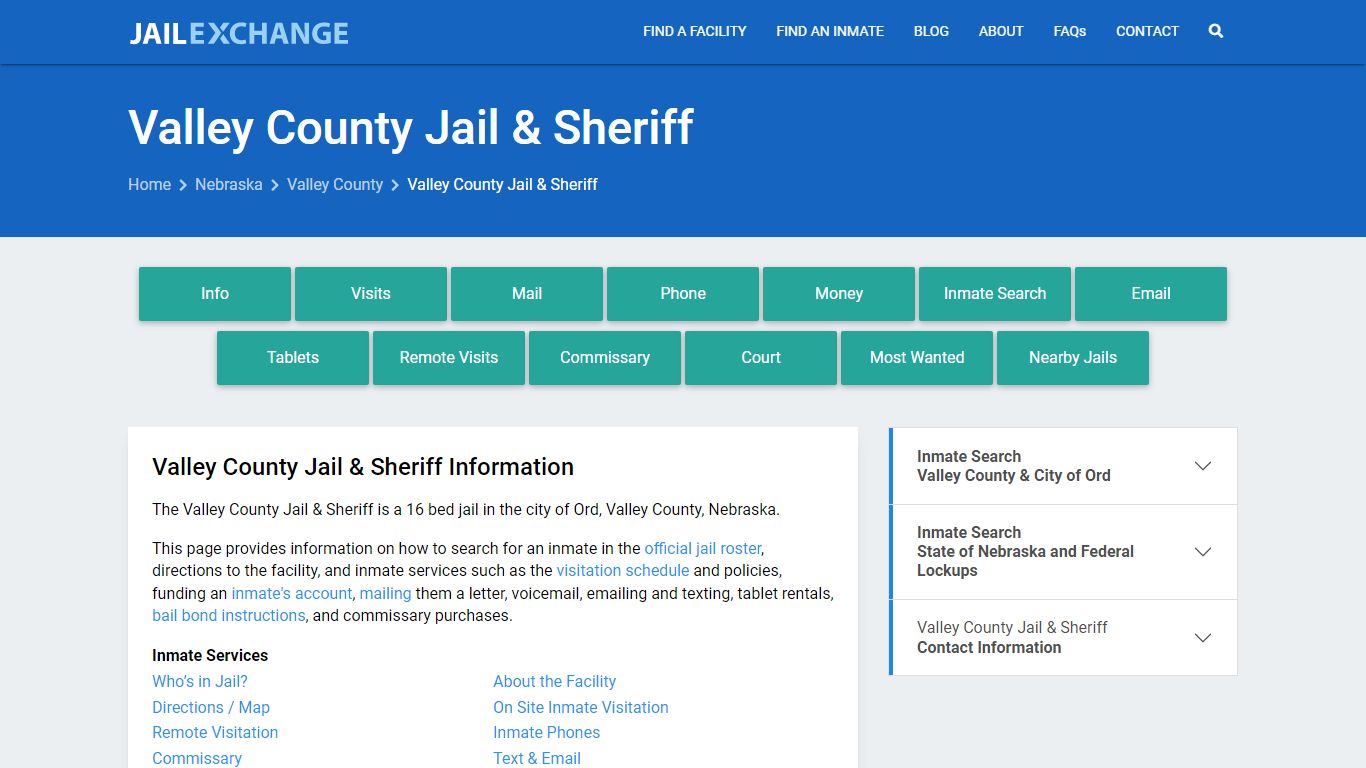Valley County Jail & Sheriff, NE Inmate Search, Information