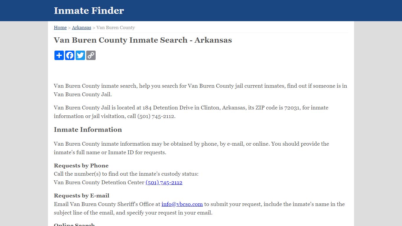 Van Buren County Inmate Search - Arkansas