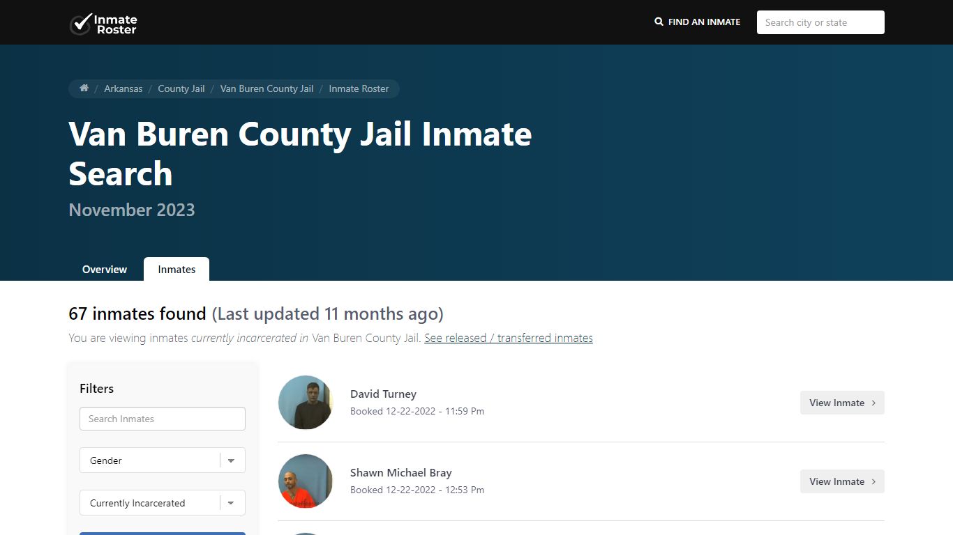 Current Inmate Roster for Today | Van Buren County Jail