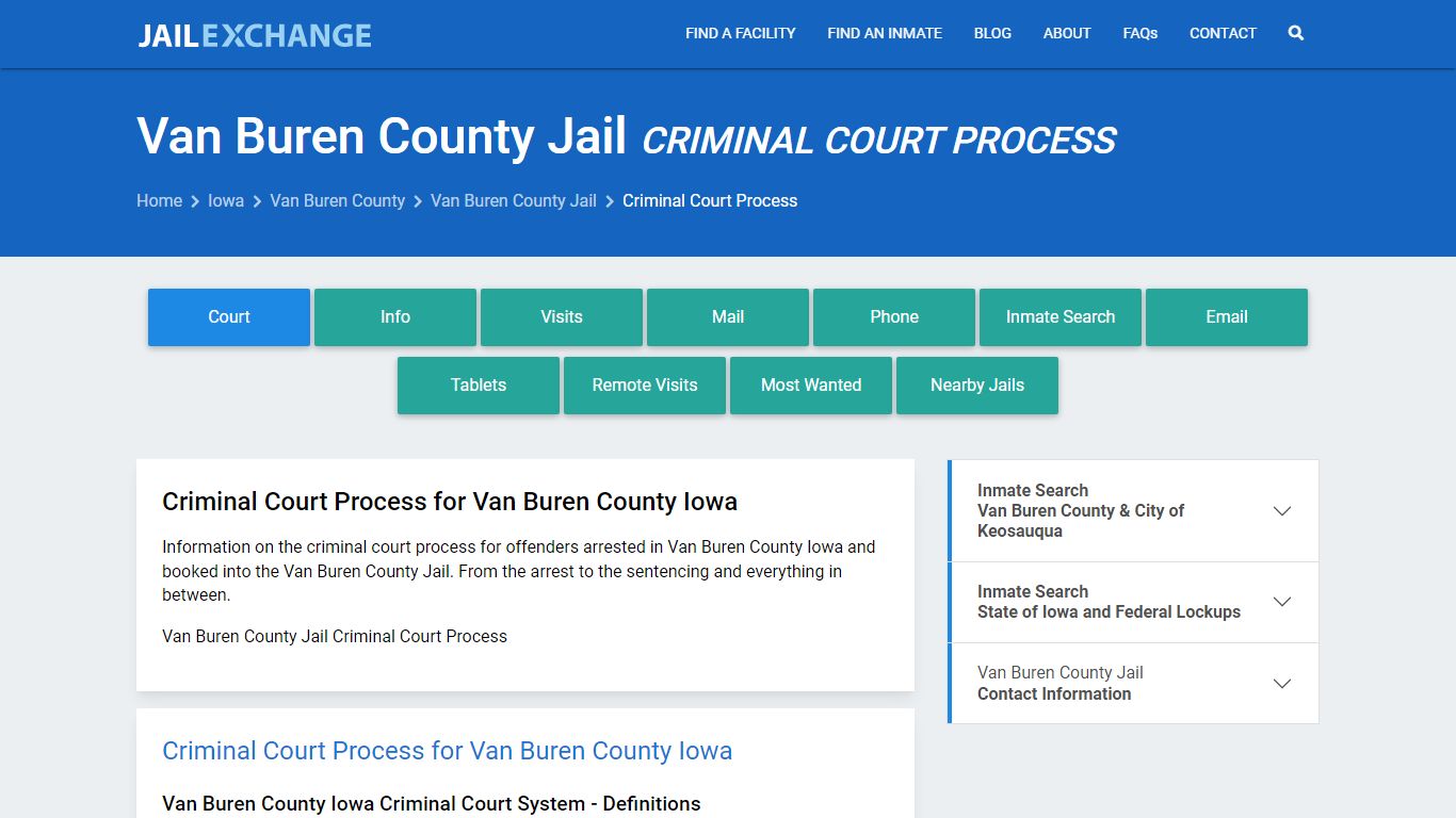 Van Buren County Jail Criminal Court Process - Jail Exchange