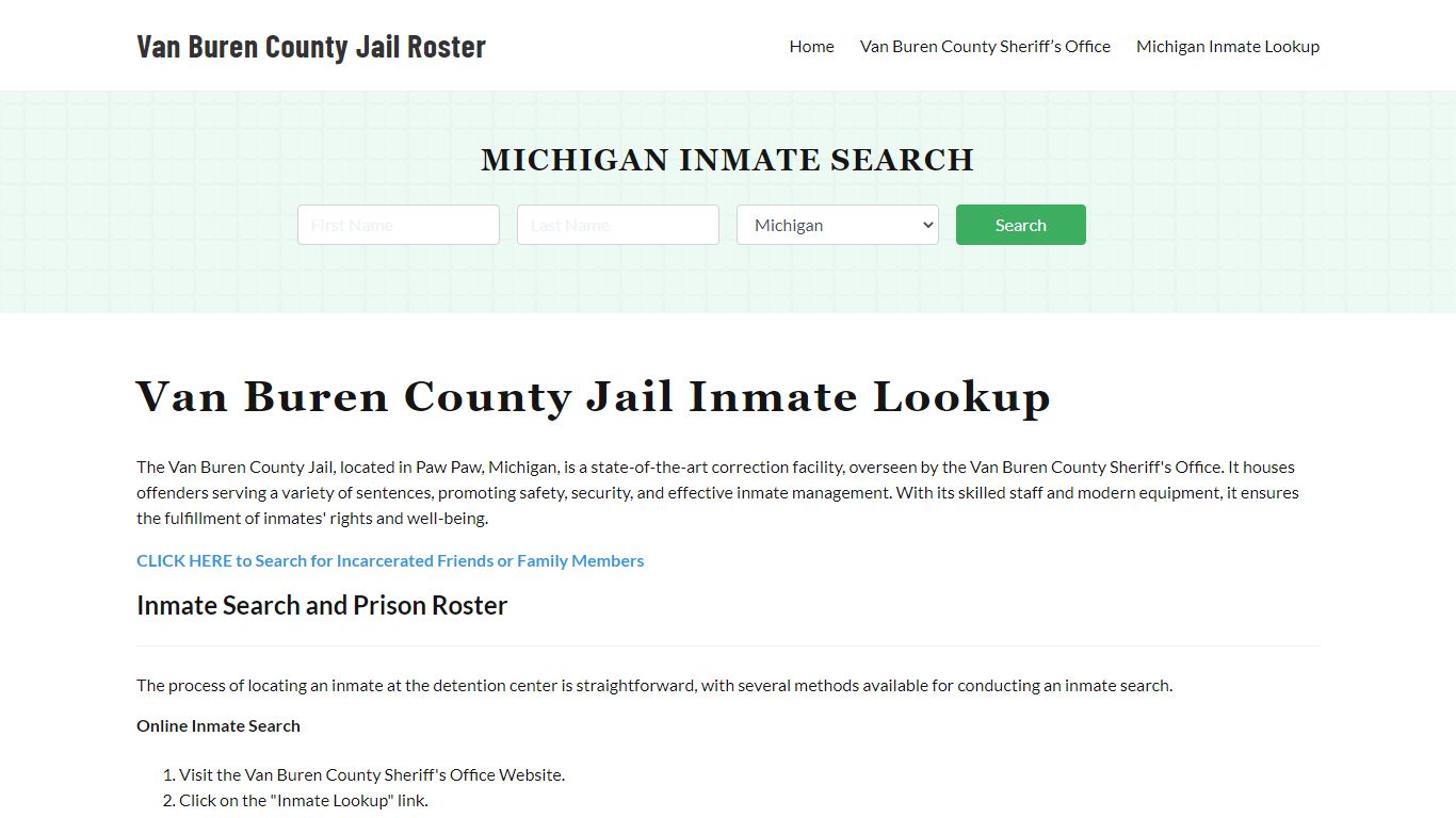 Van Buren County Jail Roster Lookup, MI, Inmate Search
