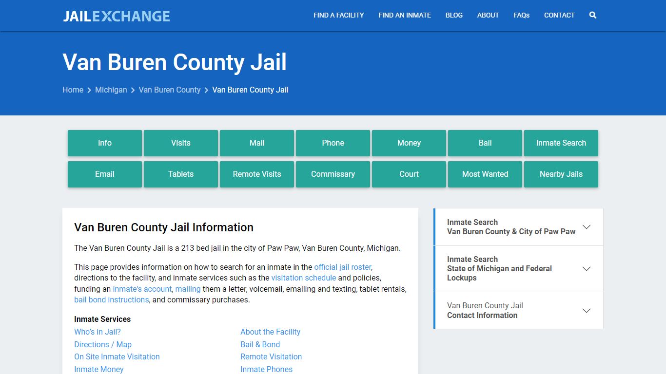 Van Buren County Jail, MI Inmate Search, Information