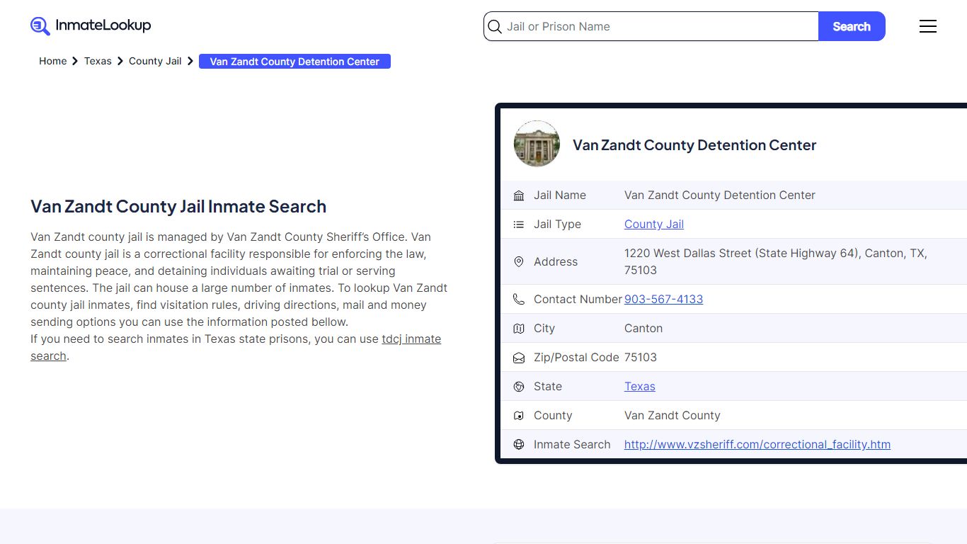 Van Zandt County Jail Inmate Search - Inmate Lookup