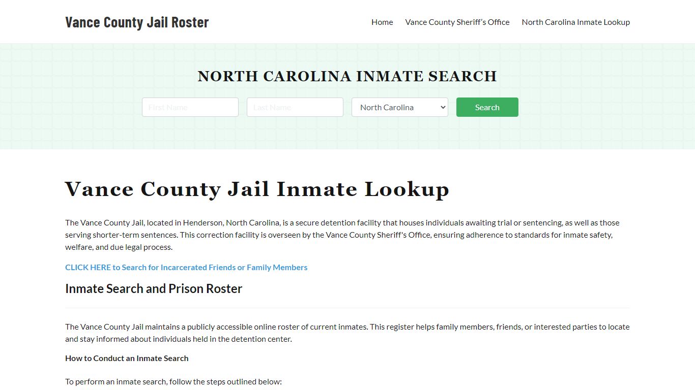 Vance County Jail Roster Lookup, NC, Inmate Search
