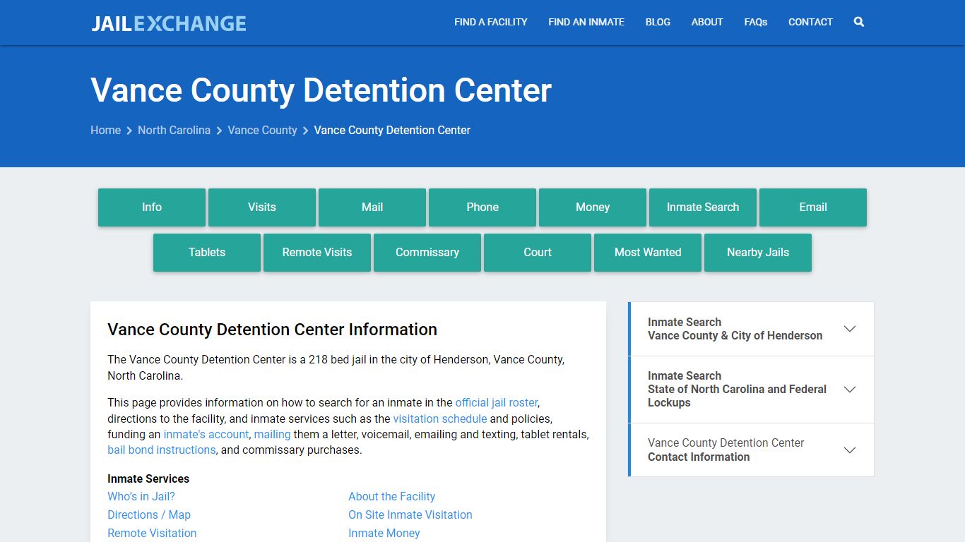 Vance County Detention Center, NC Inmate Search, Information