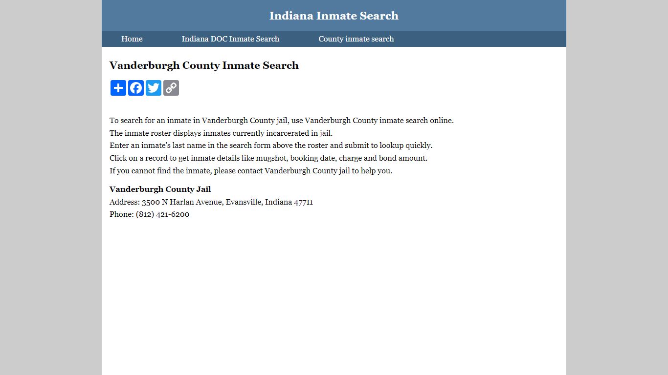 Vanderburgh County Inmate Search