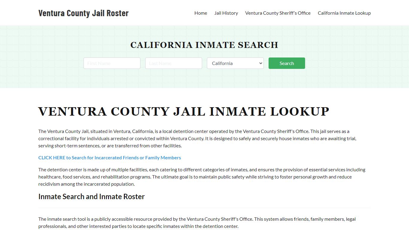 Ventura County Jail Roster Lookup, CA, Inmate Search