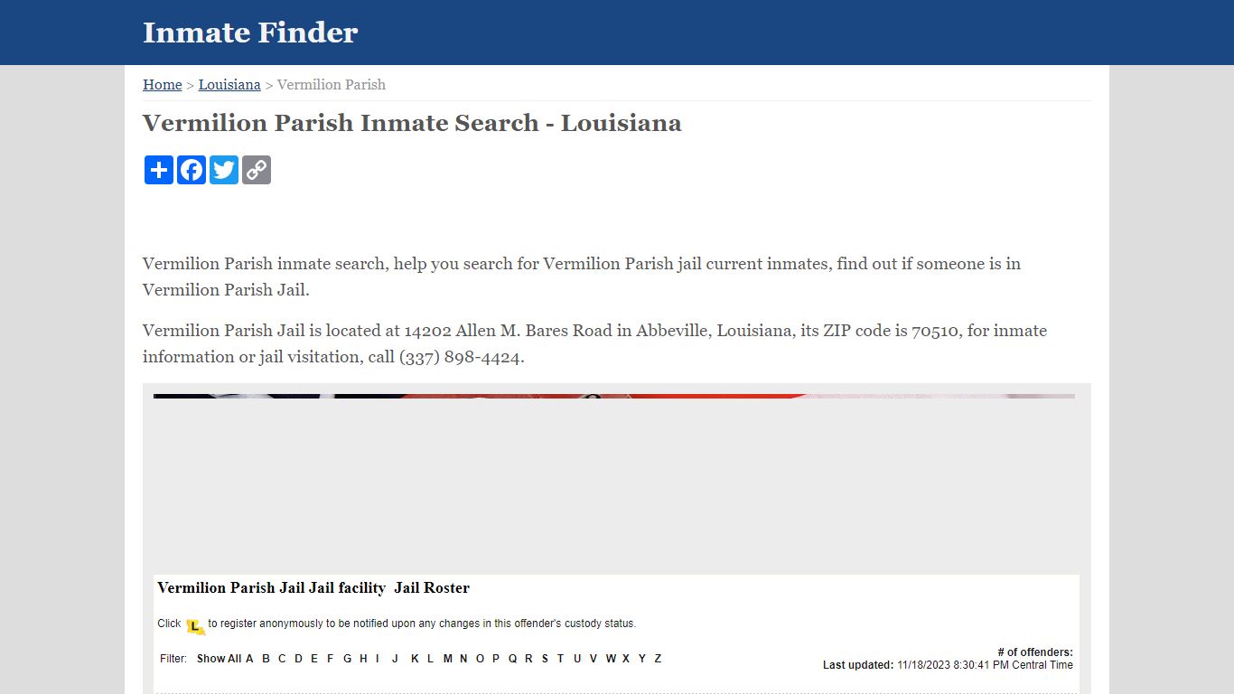 Vermilion Parish Inmate Search - Louisiana - Inmate Finder