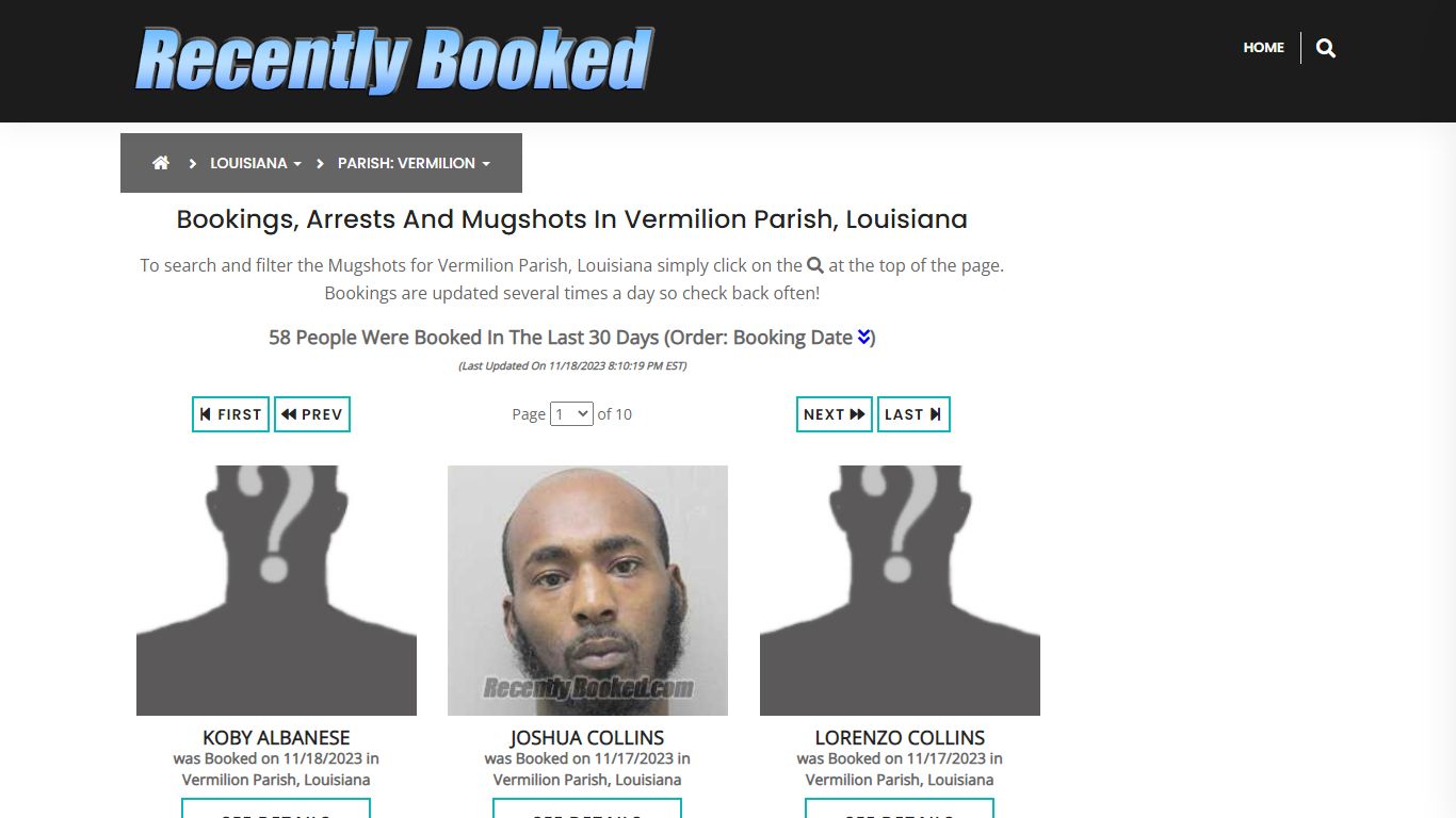 Bookings, Arrests and Mugshots in Vermilion Parish, Louisiana