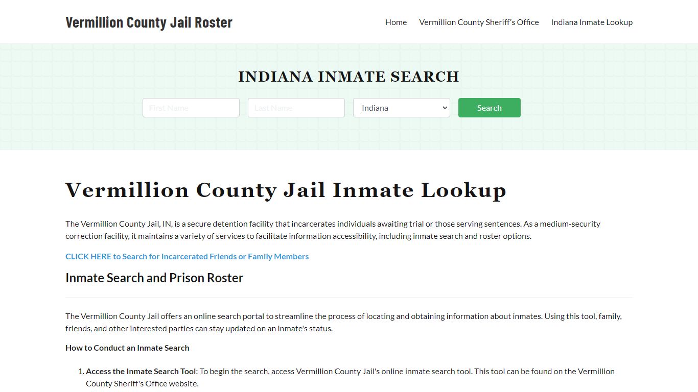 Vermillion County Jail Roster Lookup, IN, Inmate Search