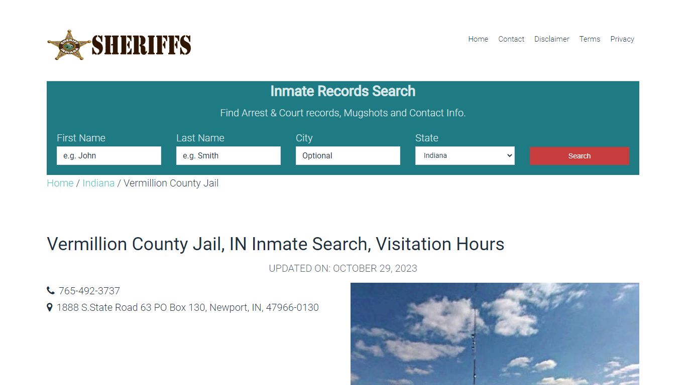 Vermillion County Jail, IN Inmate Search, Visitation Hours