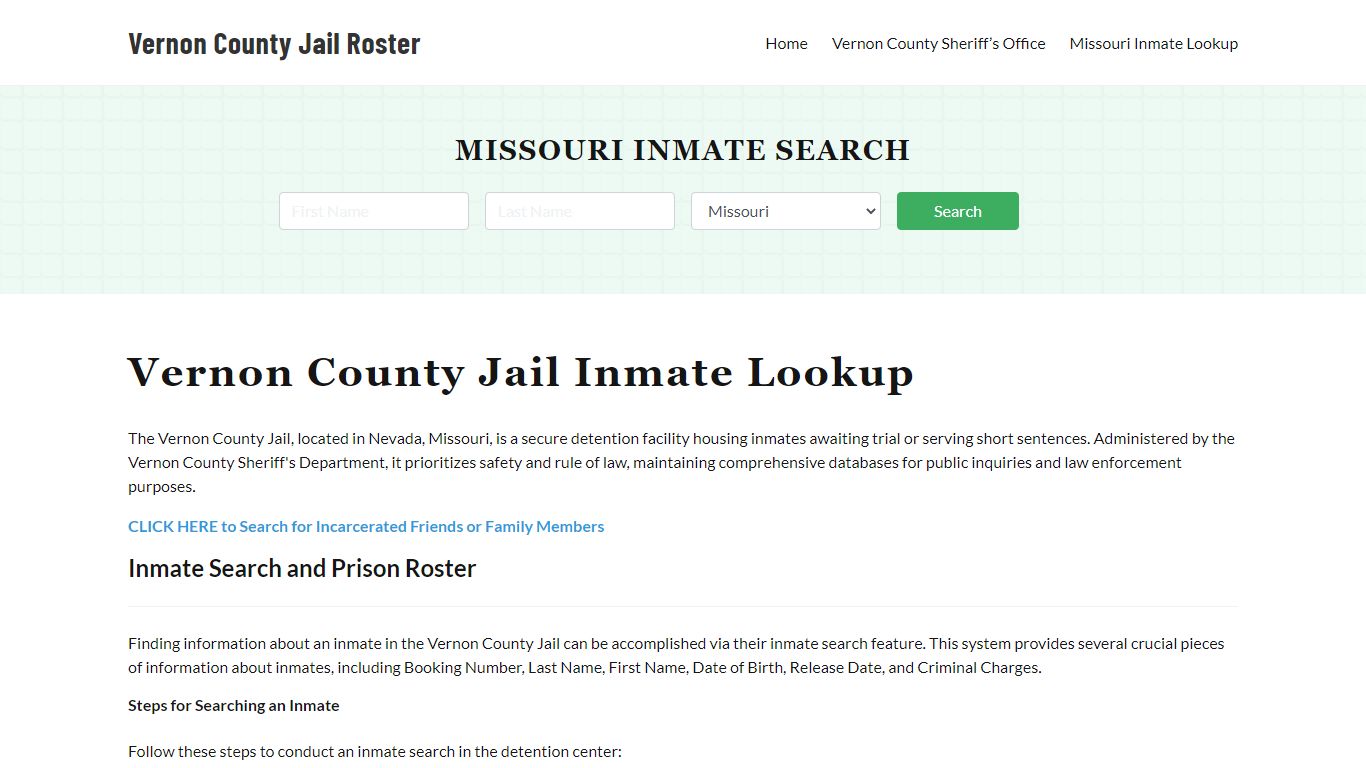 Vernon County Jail Roster Lookup, MO, Inmate Search
