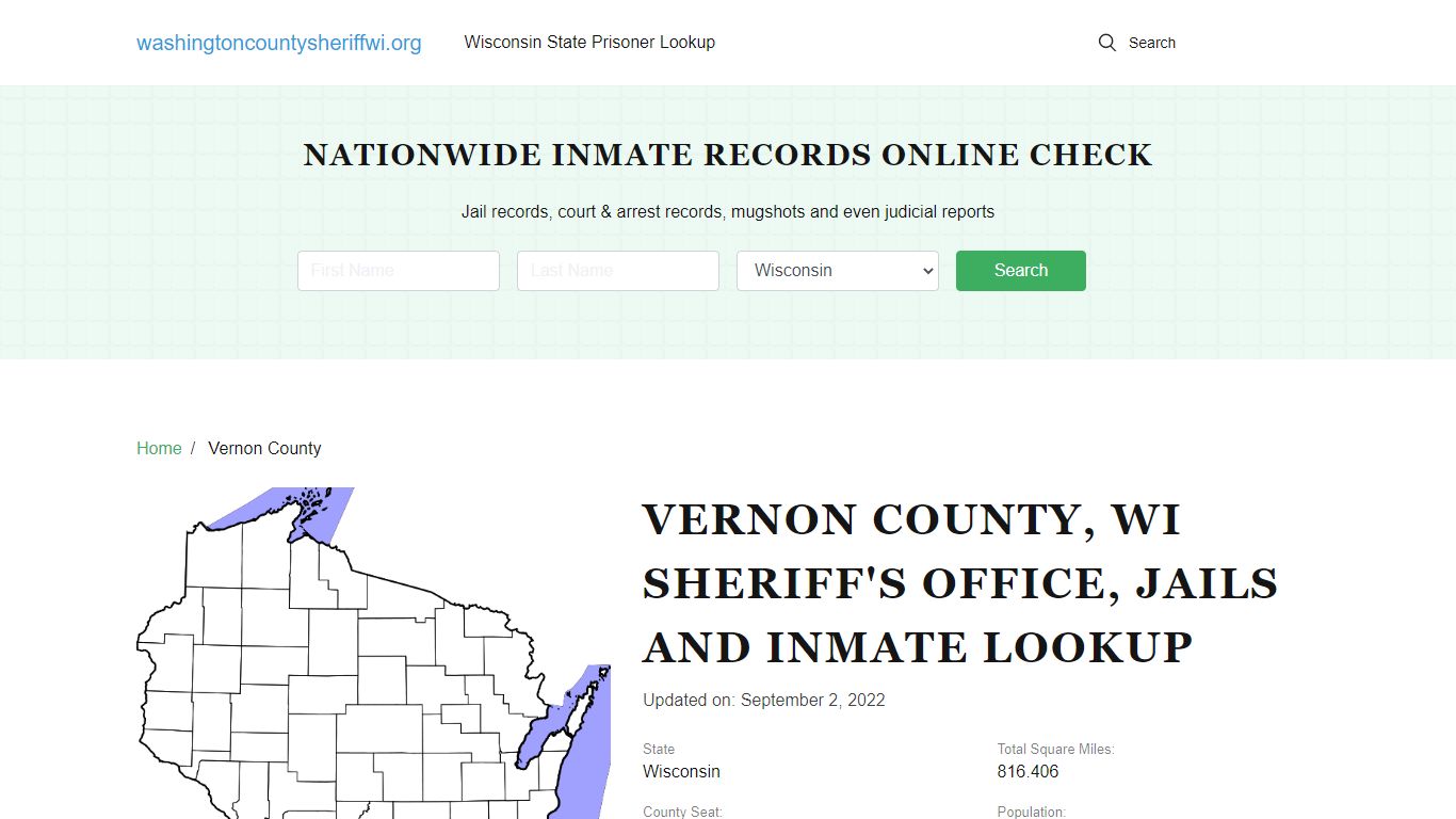 Vernon County WI Sheriff's Office, Jails and Inmate Lookup