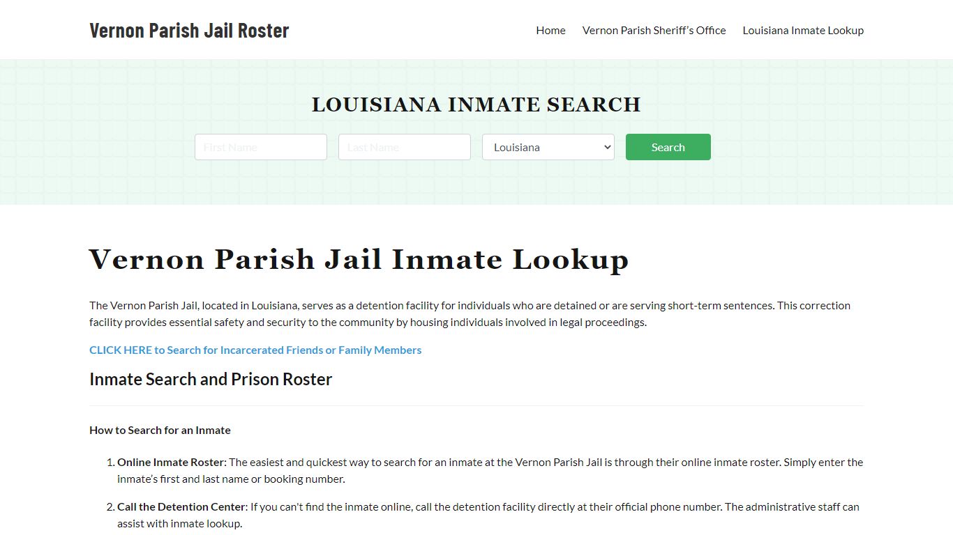 Vernon Parish Jail Roster Lookup, LA, Inmate Search