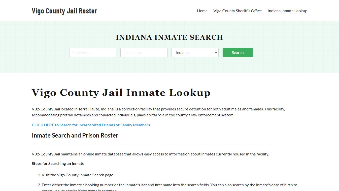 Vigo County Jail Roster Lookup, IN, Inmate Search