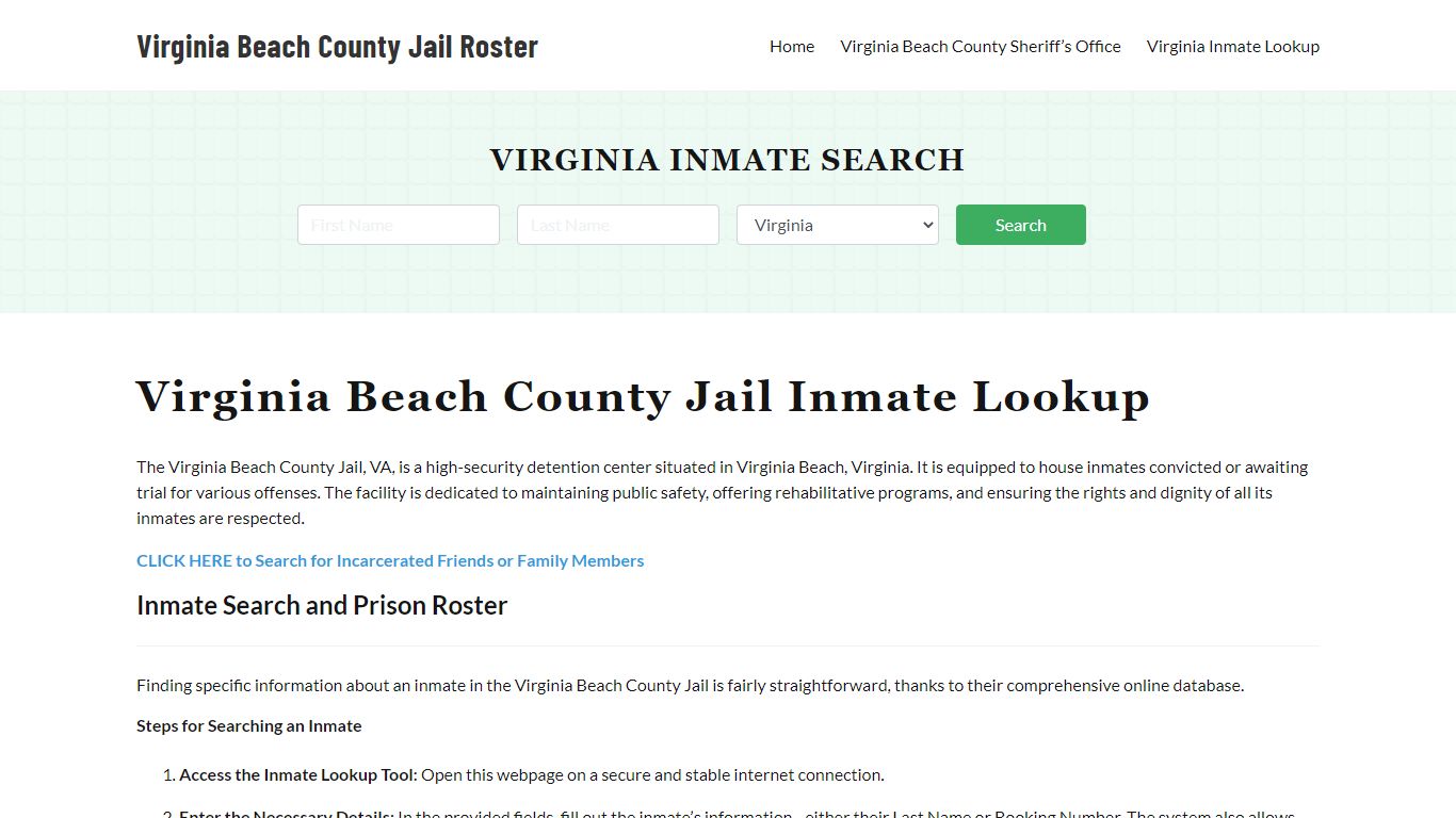Virginia Beach County Jail Roster Lookup, VA, Inmate Search