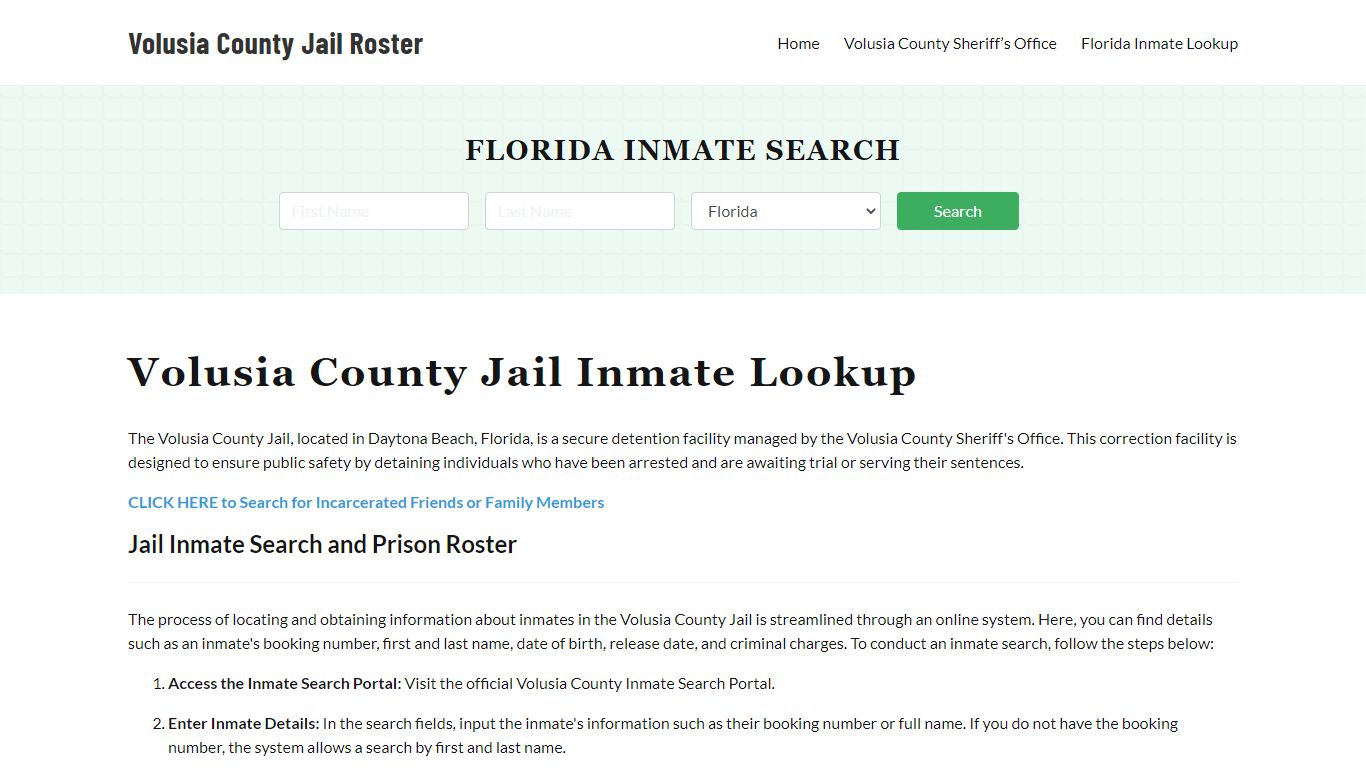 Volusia County Jail Roster Lookup, FL, Inmate Search