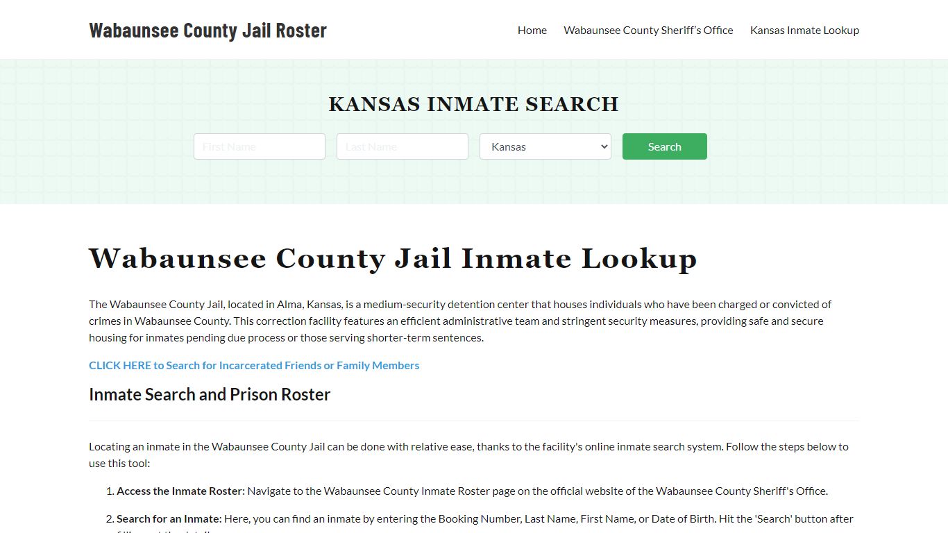 Wabaunsee County Jail Roster Lookup, KS, Inmate Search