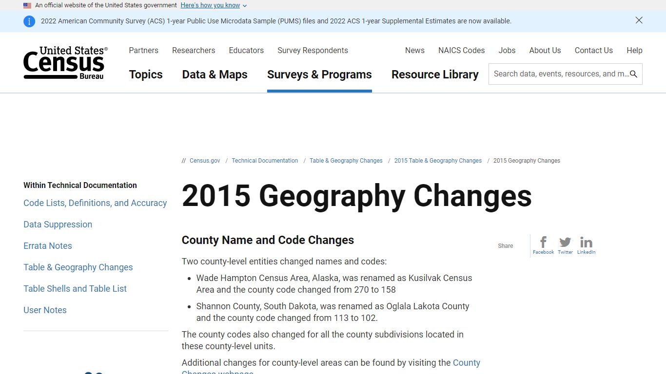 2015 Geography Changes - Census.gov