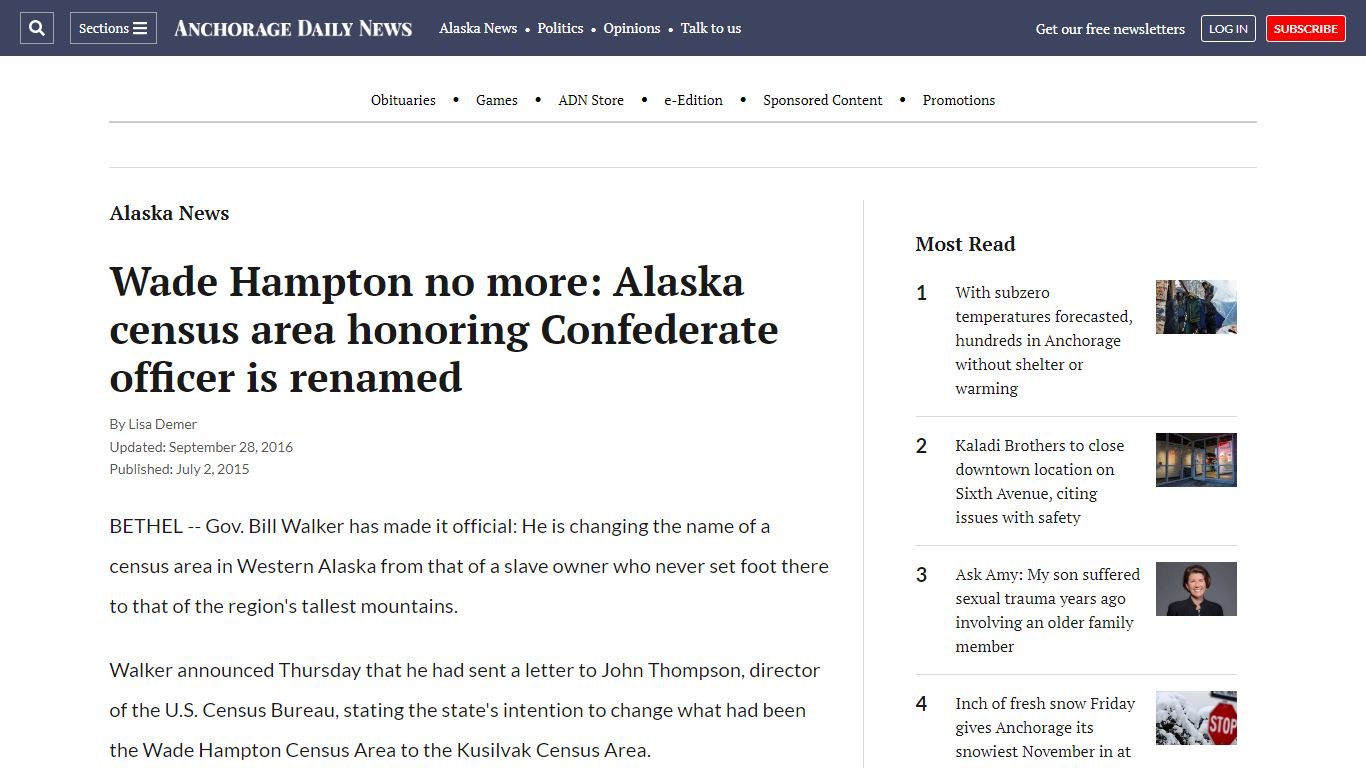 Wade Hampton no more: Alaska census area honoring Confederate officer ...
