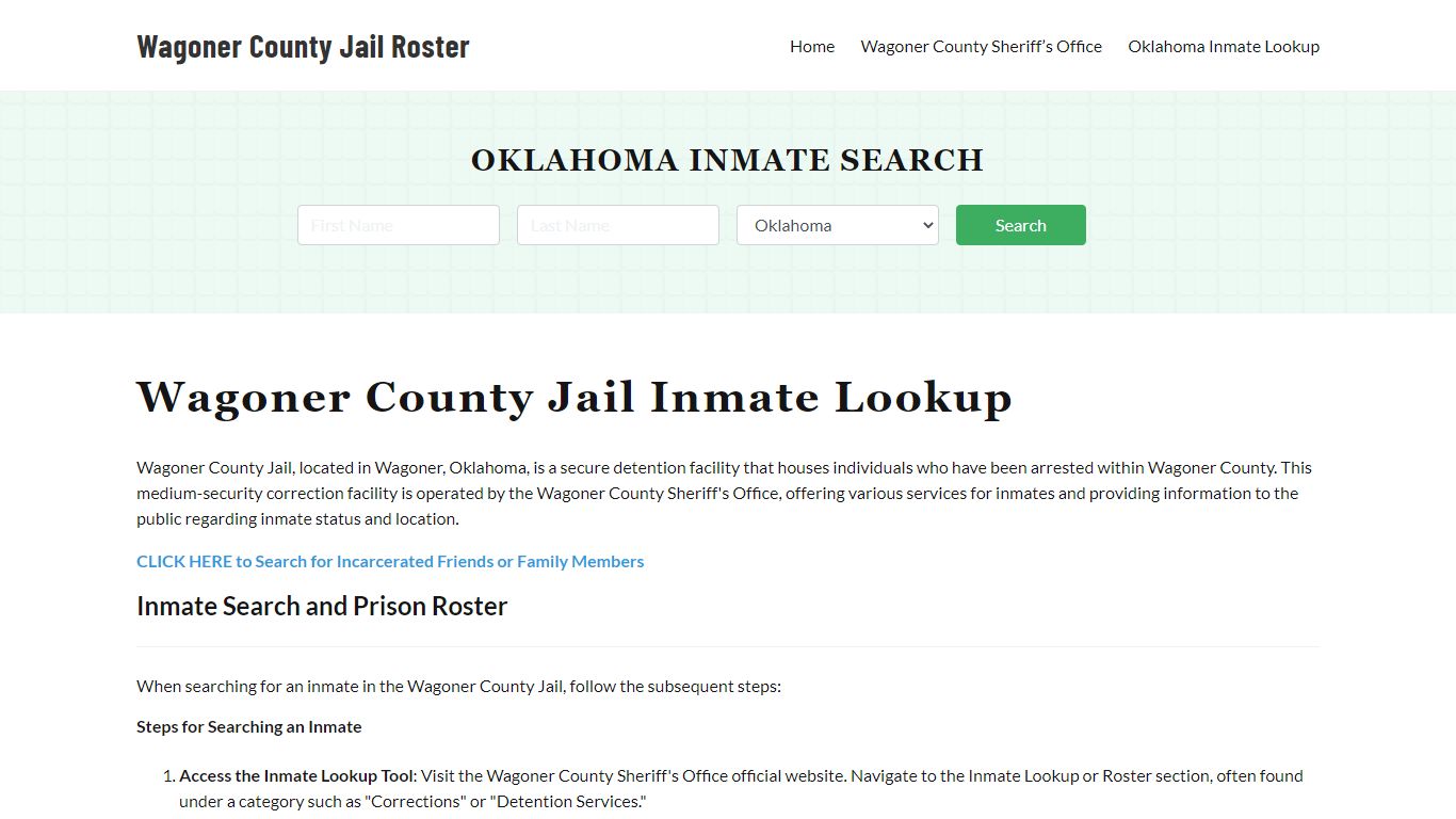 Wagoner County Jail Roster Lookup, OK, Inmate Search