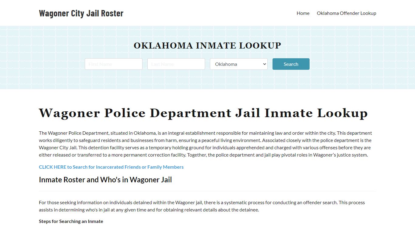 Wagoner Police Department & City Jail, OK Inmate Roster, Arrests, Mugshots