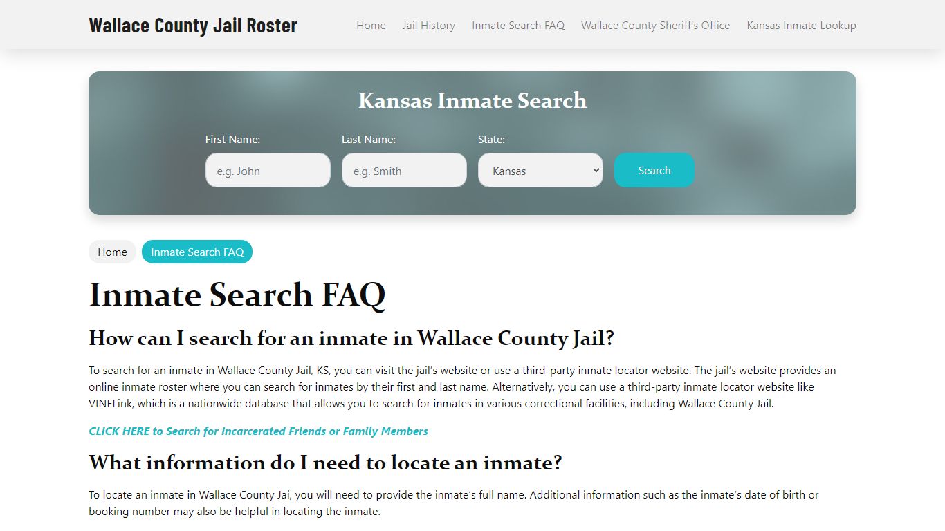 Inmate Search FAQ - Wallace County, KS