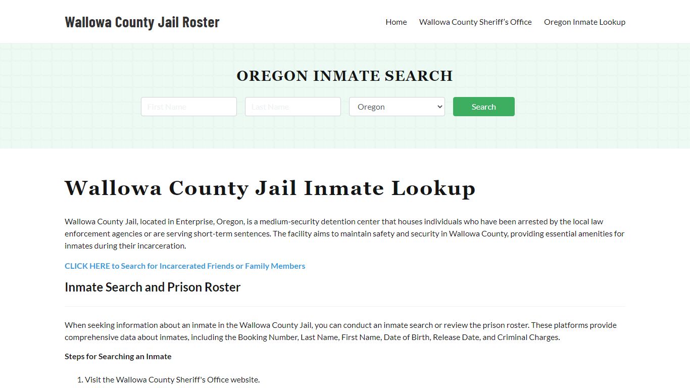 Wallowa County Jail Roster Lookup, OR, Inmate Search
